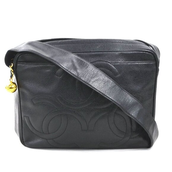 CHANEL Black Caviar Leather Logo Shoulder Bag - Picture 1 of 5